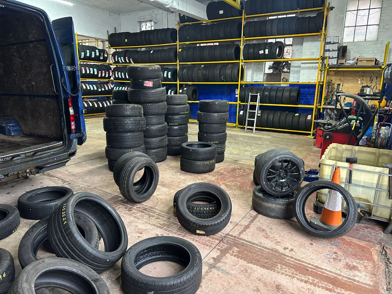 Warehouse fully stocked with tyres